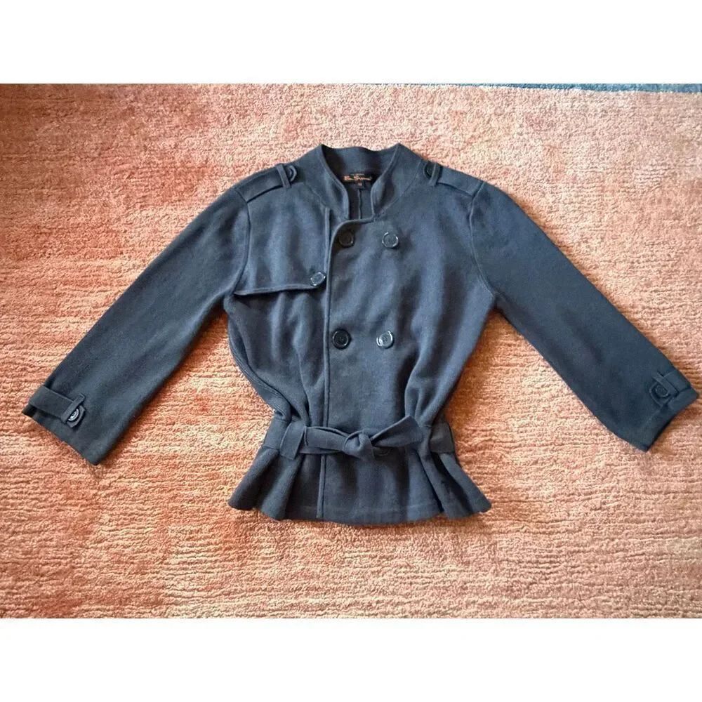 Ben Sherman Double Breasted Grey Knit Women’s Belted 3/4 sleeves Jacket Size M